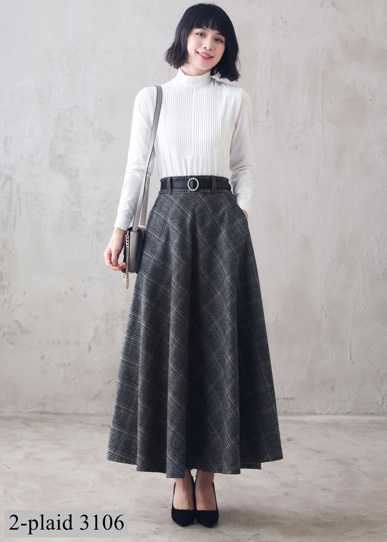 Tartan Long Wool Skirt Women, Wool Maxi Skirt, Plaid Wool Skirt, High Waist Flared Skirt, 1940s A Line Skirt, Warm Autumn Winter Skirt 3108 2-plaid 3106