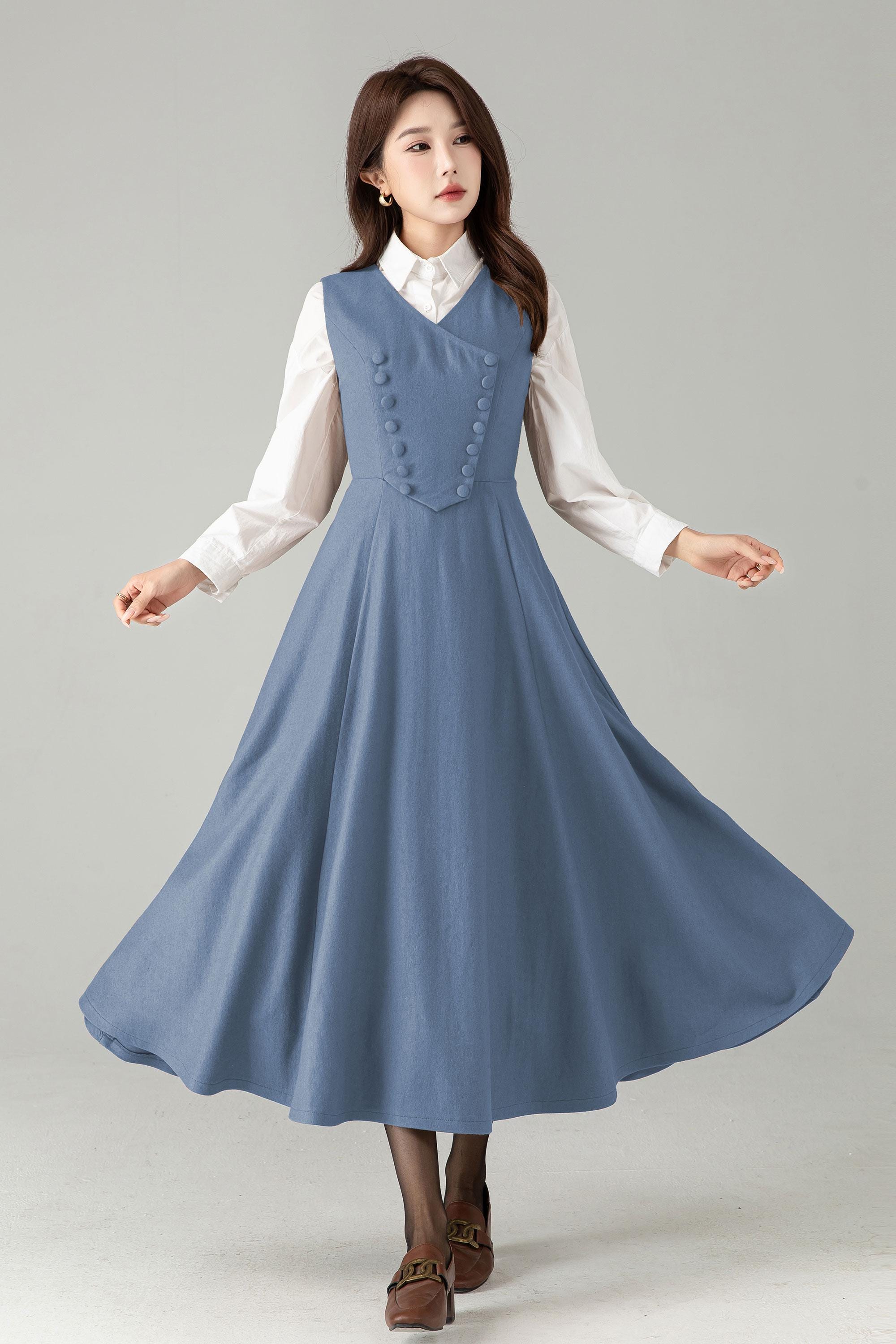 Handmade Camel Wool Pinafore Dress - Sleeveless A-line Midi