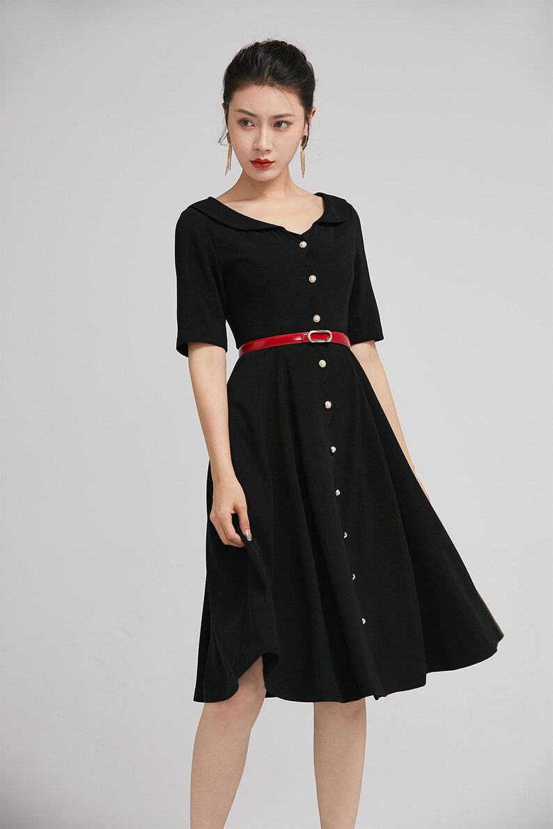 Black dress for women A Line Shirt dress Midi dress Little Etsy
