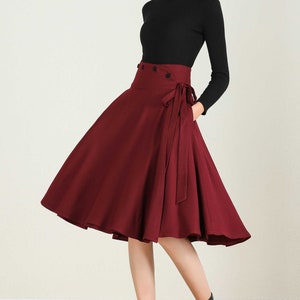 High waisted Skater skirt in Red, Wool skirt, Wide waistband Midi skirt, womens skirt, flared skirt, winter skirt, Vintage swing skirt 2242