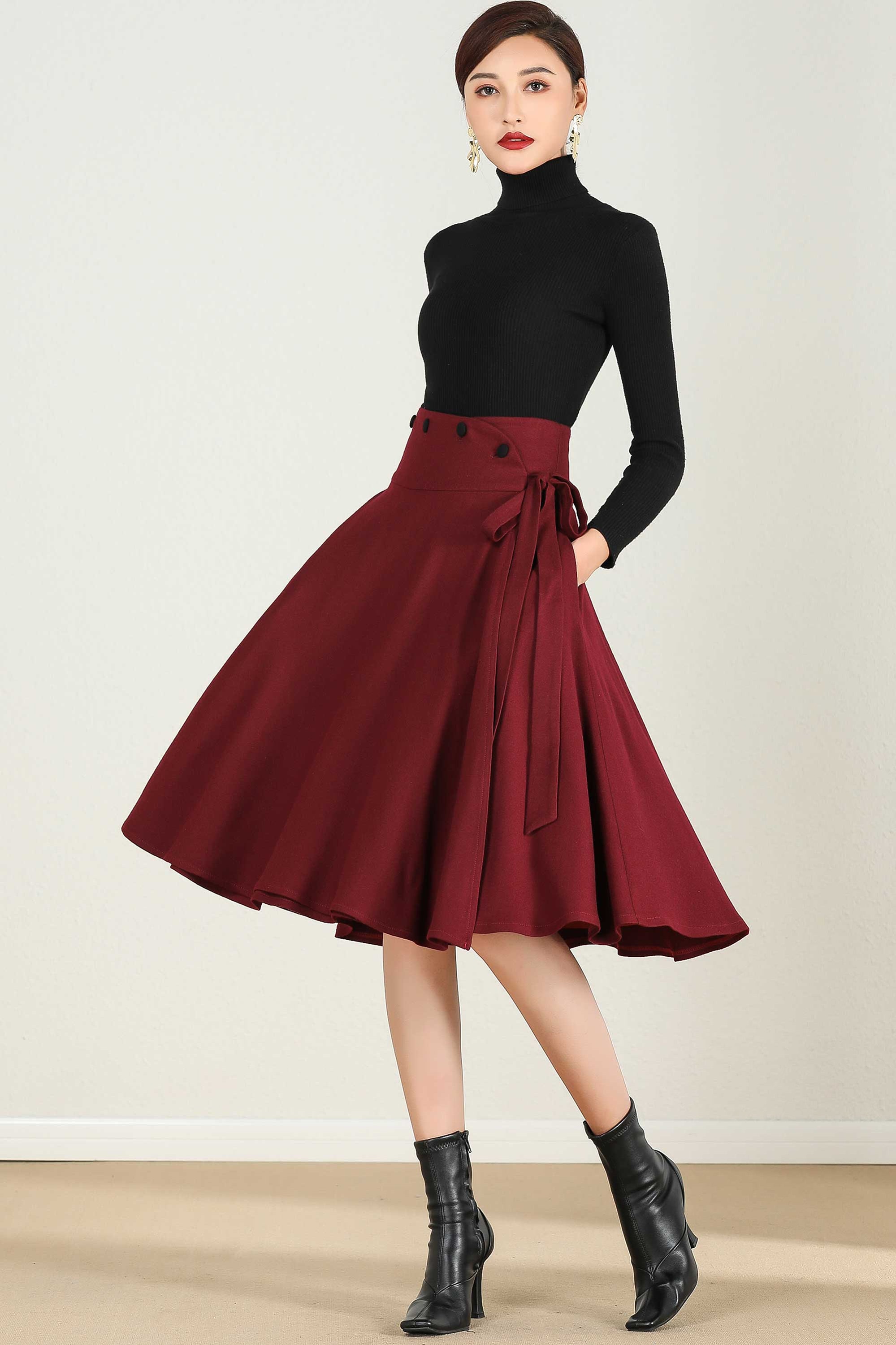 de cintura alta en rojo falda de lana - Etsy