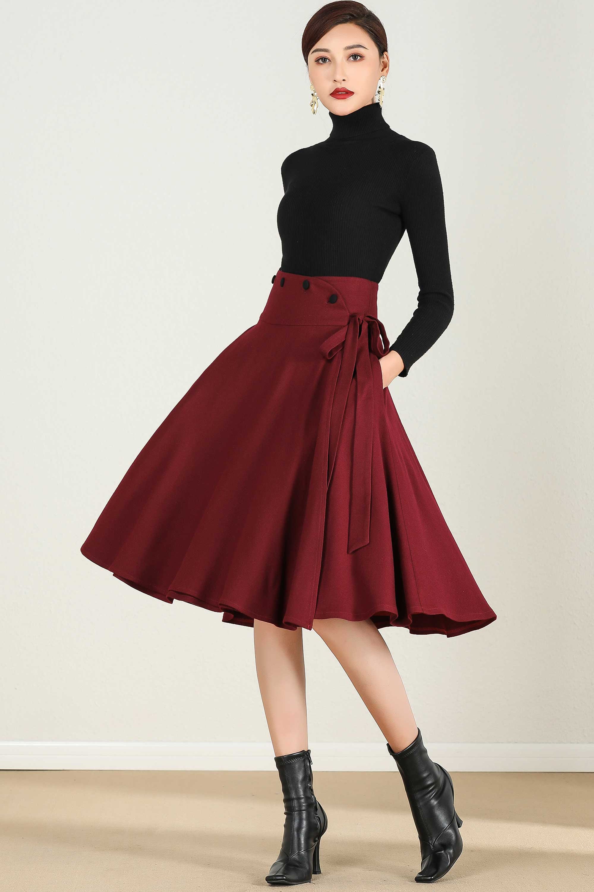 Red Wool Skirt Etsy