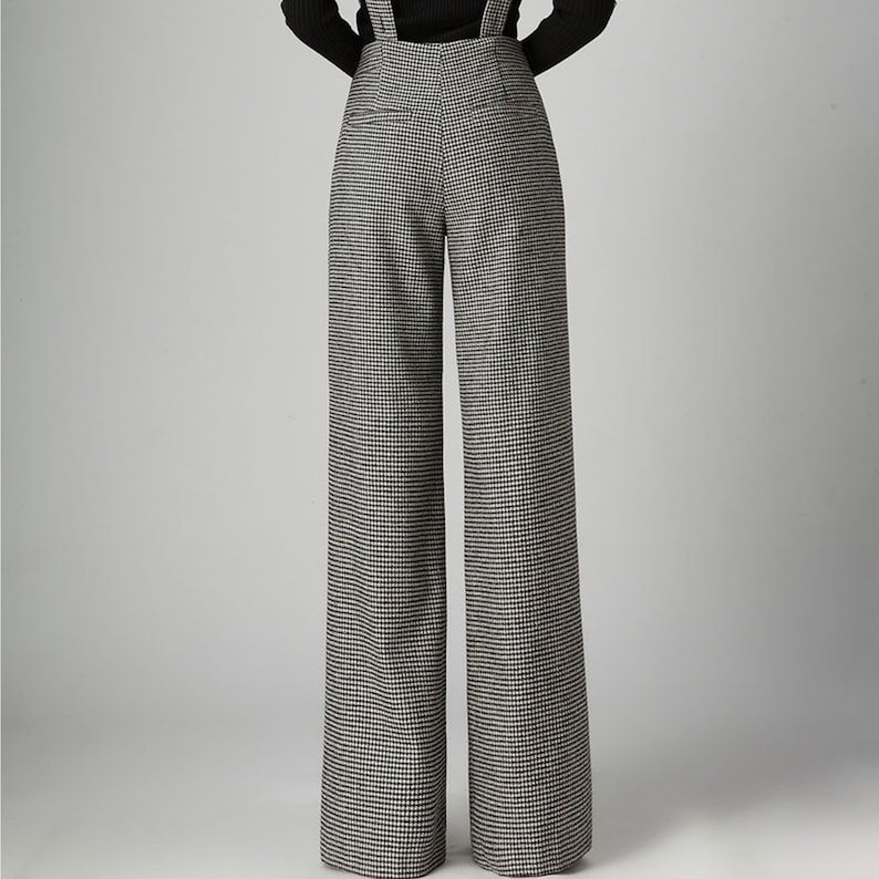 Gray Plaid Suspender Wool Pants Women Autumn Winter - Etsy