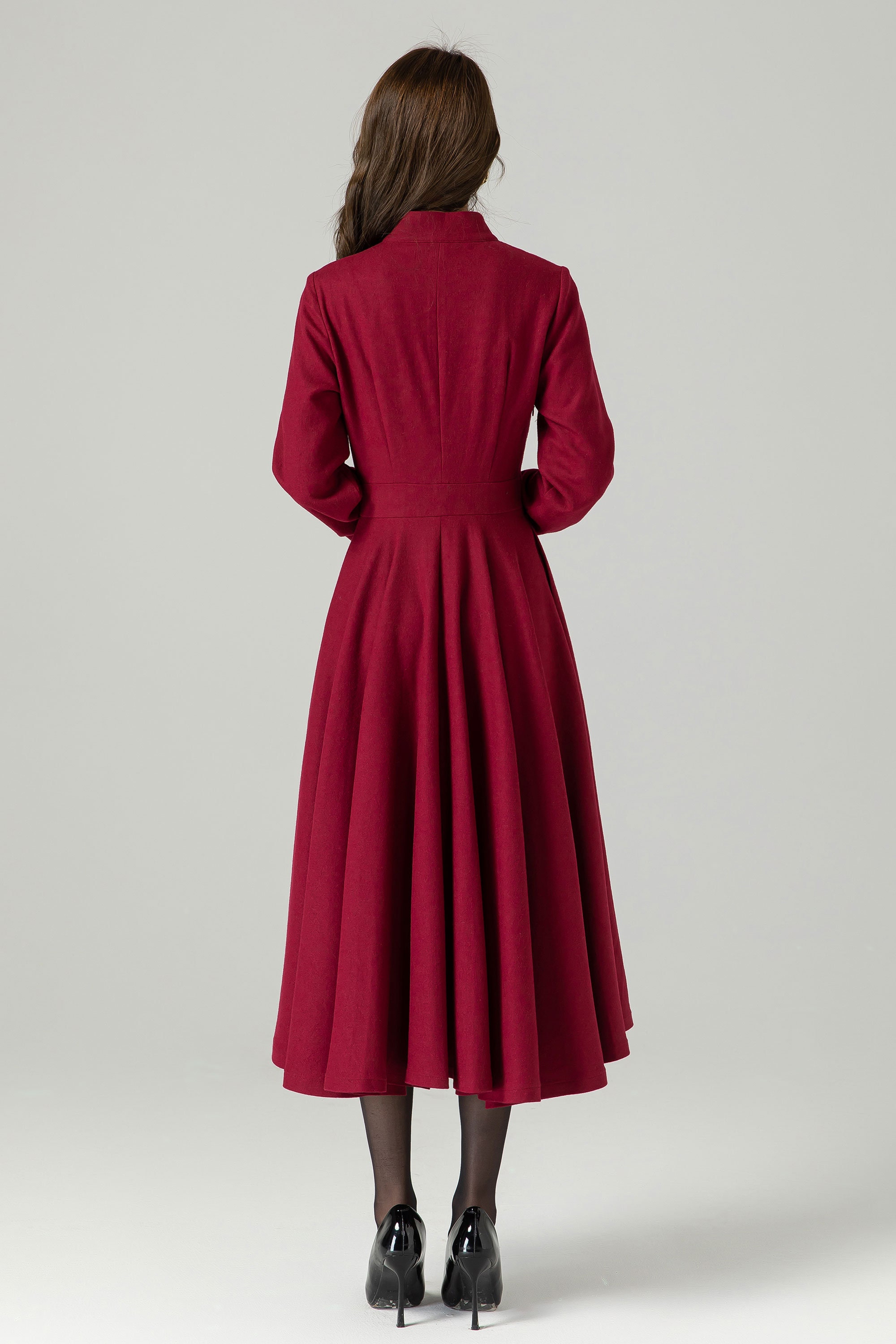 Vintage Inspired Winter Wool Dress Women, Mandarin Collar Wool Dress,  A-line Green Wool Dress, Retro Swing Long Dress, Xiaolizi 1621 -  Canada
