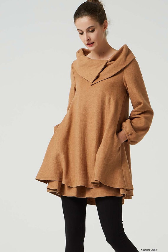 Brown loose fitting wool tunic dress 2066 Brown loose fitting wool tunic dress 2066