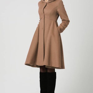 Wool Princess coat, Wool coat women, winter coat women, Hooded coat, Vintage inspired Swing coat, Hooded wool coat, Custom made coat 2647 5-Brown