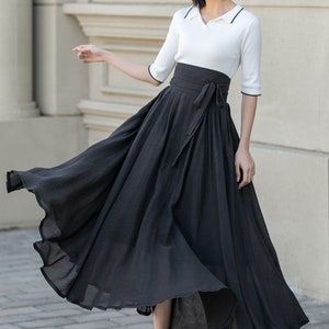 Summer Swing Chiffon maxi Skirt, Circle Long chiffon Skirt for Women, Flowy Pleated Long Skirt, Belted chiffon skirt, Mod Clothing 3533 image 10