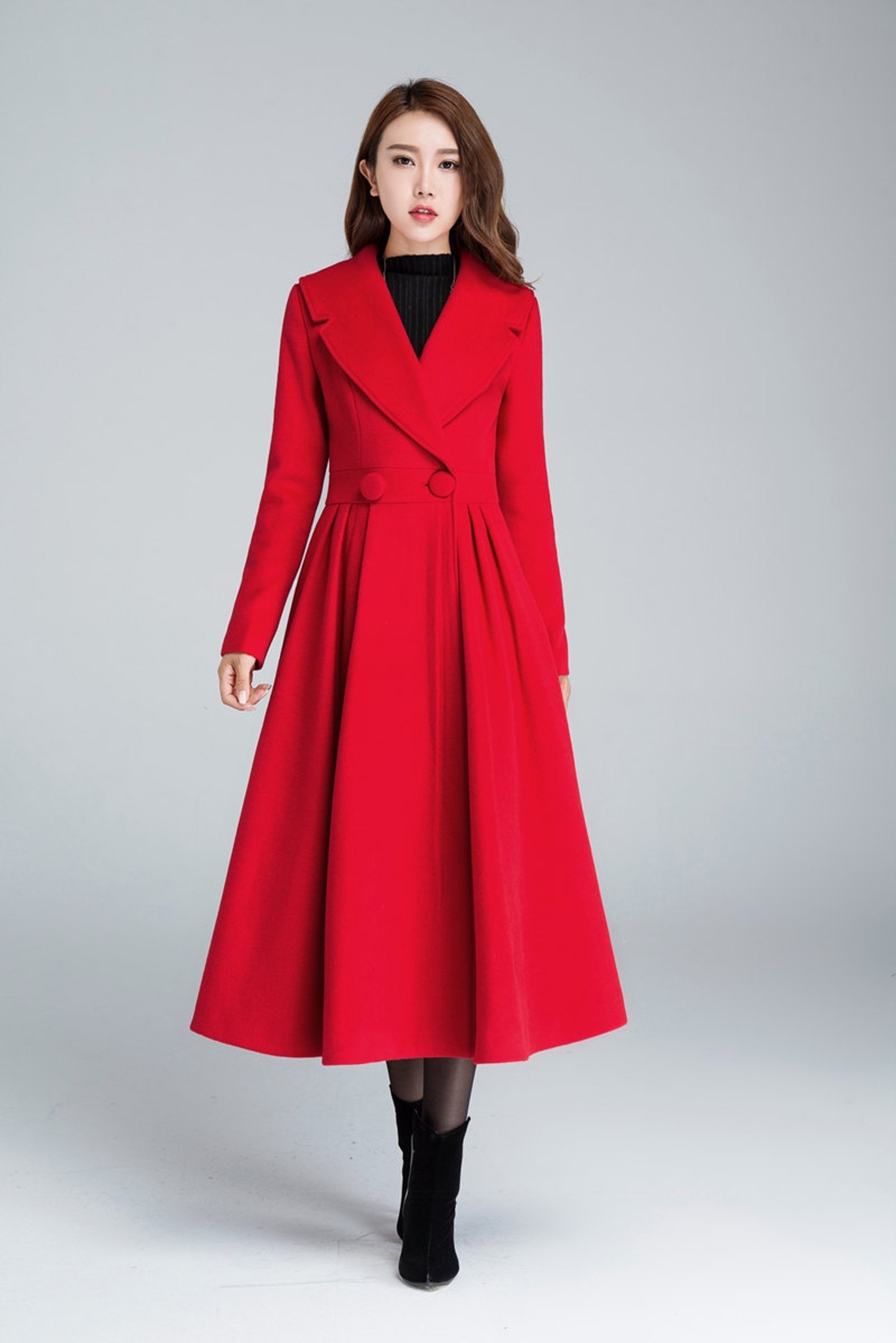 1950s Blue Gabardine Hourglass Princess Coat with Full Sleeves