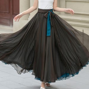 Travel wear, Women  Long Chiffon Maxi Skirt, Summer Brown Swing Full Circle Skirt, Plus Size Skirt with Elastic Waist, Boho beach skirt 5171