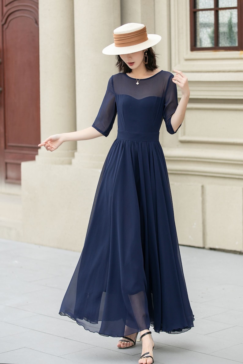 Maxi robe en mousseline de soie, robe ajustée et évasée en mousseline de soie, robe pour femme, robe d'été, robe évasée, robe de bal, robe de soirée, robe sur mesure, Xiaolizi5143 image 2