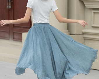 Cotton Maxi Skirt Women, Flowy Long Skirt, Pleated Boho