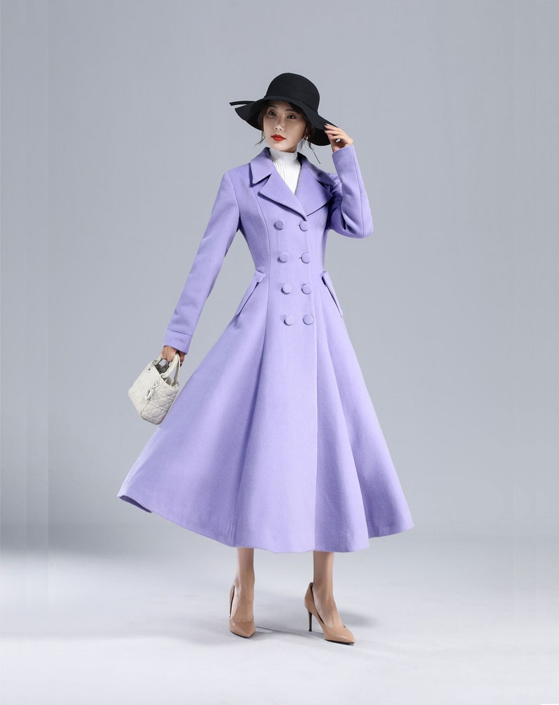 Vintage Inspired Purple Wool Coat, Long Wool Coat Women, 50s Princess Coat, Double Breasted Coat, Warm Winter Coat, Swing Fitted Coat 3232 purple
