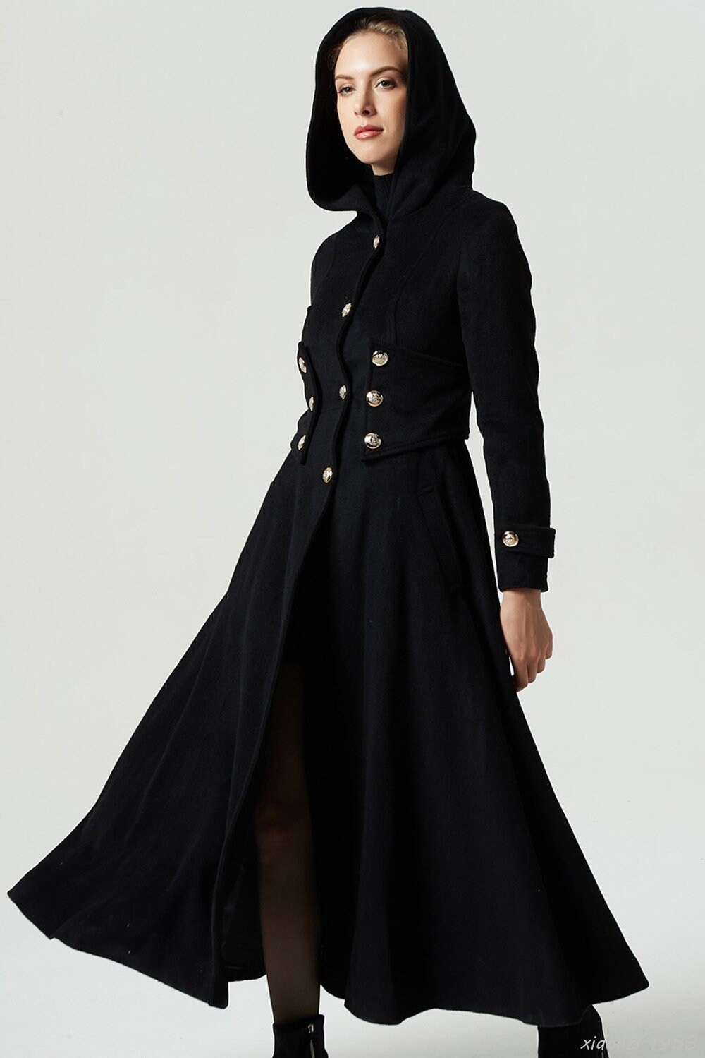 black coat wool coat militery coat maxi coat winter coat | Etsy