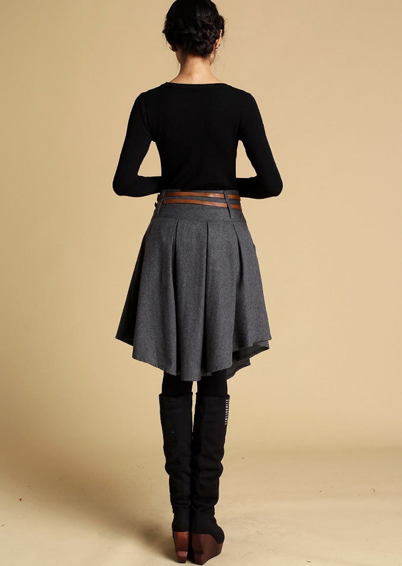 Winter Asymmetrical Wool Skirt Women, Pleated Wool Midi Skirt, Skater Skirt with pocket, Wool Circle skirt, Retro Grey Skirt XiaoLizi 0359 image 4