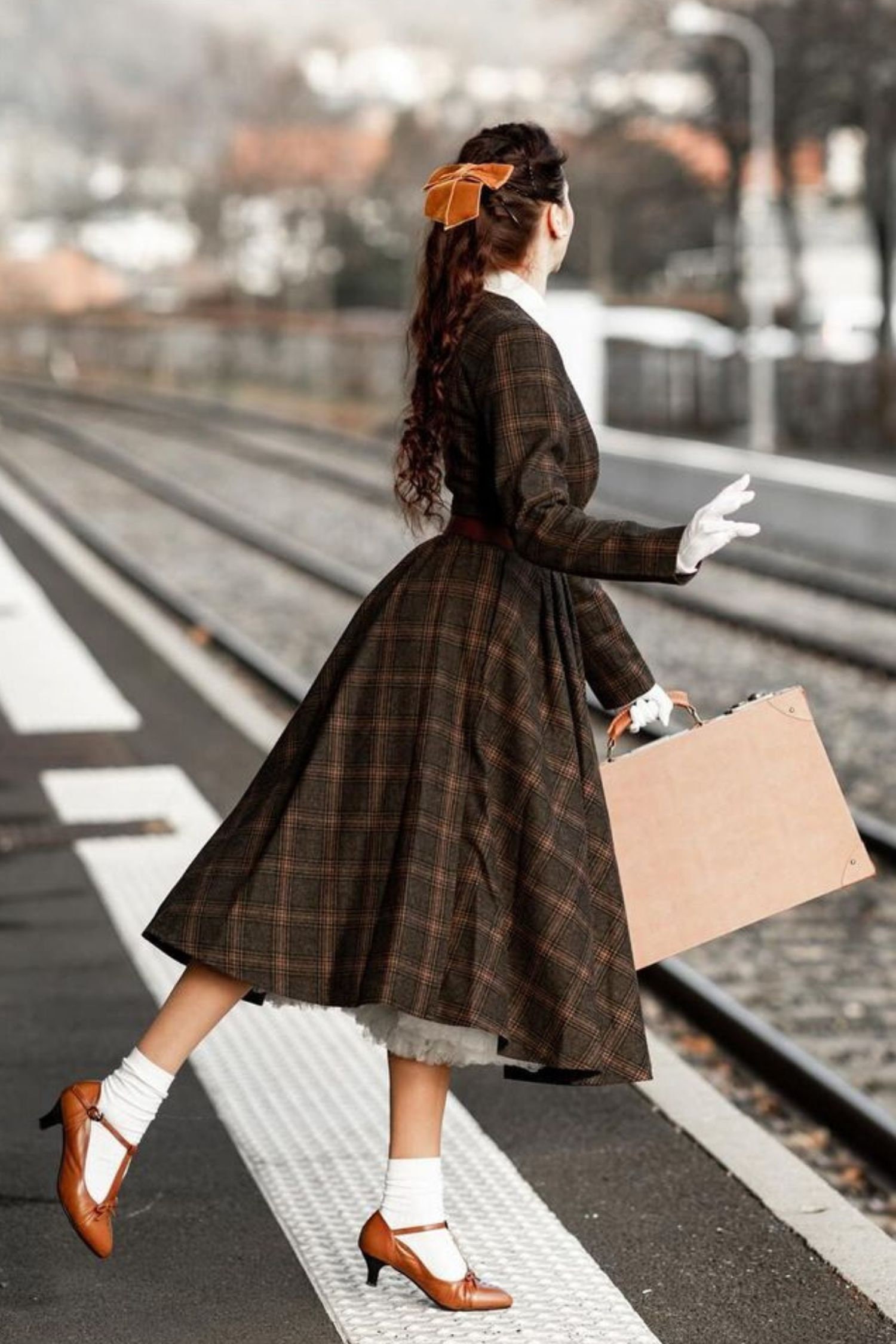 Plaid Wool Dress, Swing Wool Dress Women, Fit and Flare
