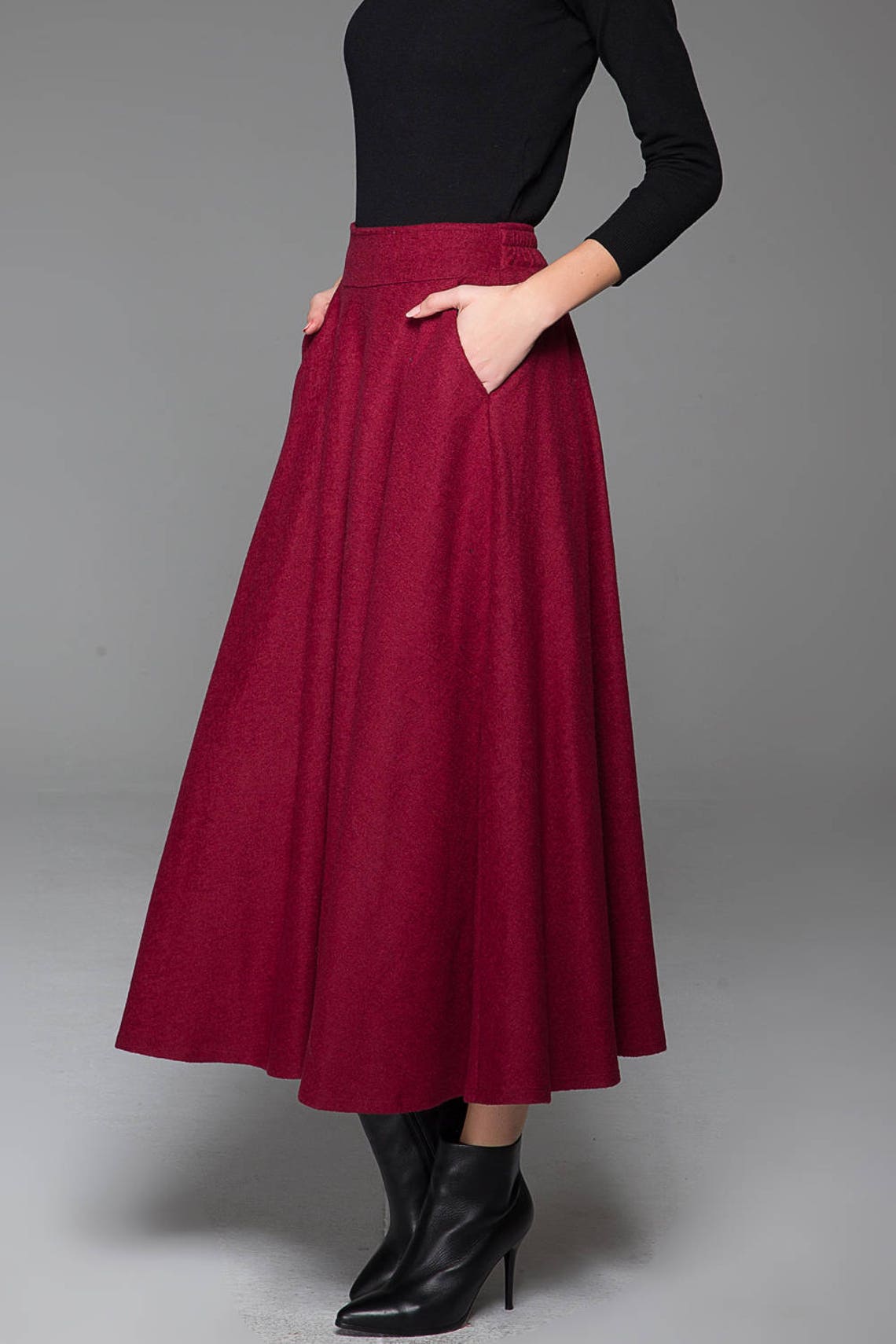 Wine red skirt wool skirt classic skirt winter skirt warm | Etsy