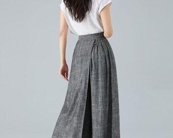 Linen Pants, Skirt Pants, Gray Linen Pants, Wide Leg Pants