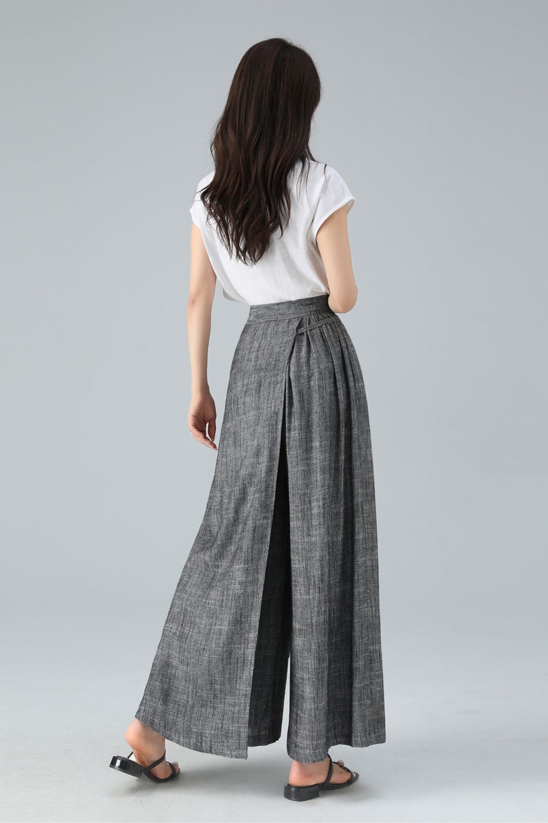 Linen pants, Skirt pants, Gray Linen pants, Wide leg pants, Capri pants, Wrap Linen pants, palazzo pants, casual pant, summer pants 4938 image 5