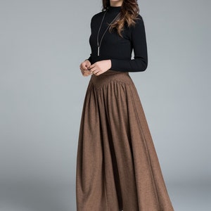 Vintage Inspired Long Wool skirt, Wool skirt women, High waist wool skirt, Winter wool skirt in brown, pleated wool skirt, Mod clothing 1642 image 4