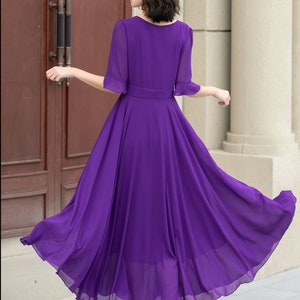 Women's Chiffon Dress, A Line Summer Chiffon Dress, Purple Boho Dress, Big Swing Dress, Circle Chiffon Dress, Ankle Length Dress 5116 image 9