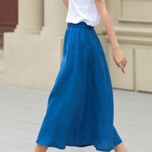 Linen skirt, Midi linen skirt, Blue linen skirt, A line skirt, Womens long linen skirt, Summer linen skirt, Custom skirt, Xiaolizi 4956 image 3