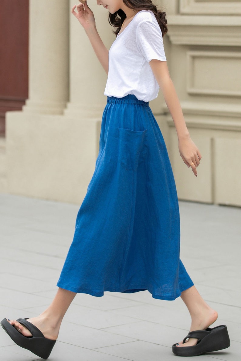 Linen skirt, Midi linen skirt, Blue linen skirt, A line skirt, Womens long linen skirt, Summer linen skirt, Custom skirt, Xiaolizi 4956 image 3