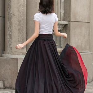 Black Long Chiffon Maxi Skirt Women, Swing Full Circle Skirt, Boho Maxi Skirt, Elastic Waist Chiffon Skirt with Sash, Plus Size Skirt 2714 image 5