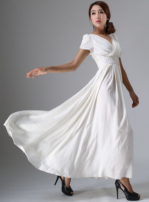 Vestido blanco mujeres, Vestido de novia simple, Vestido de novia boho,  Vestido de graduación largo, Vestido de mujer formal, Vestido de verano,  Maxi vestido de lino 0959 -  México