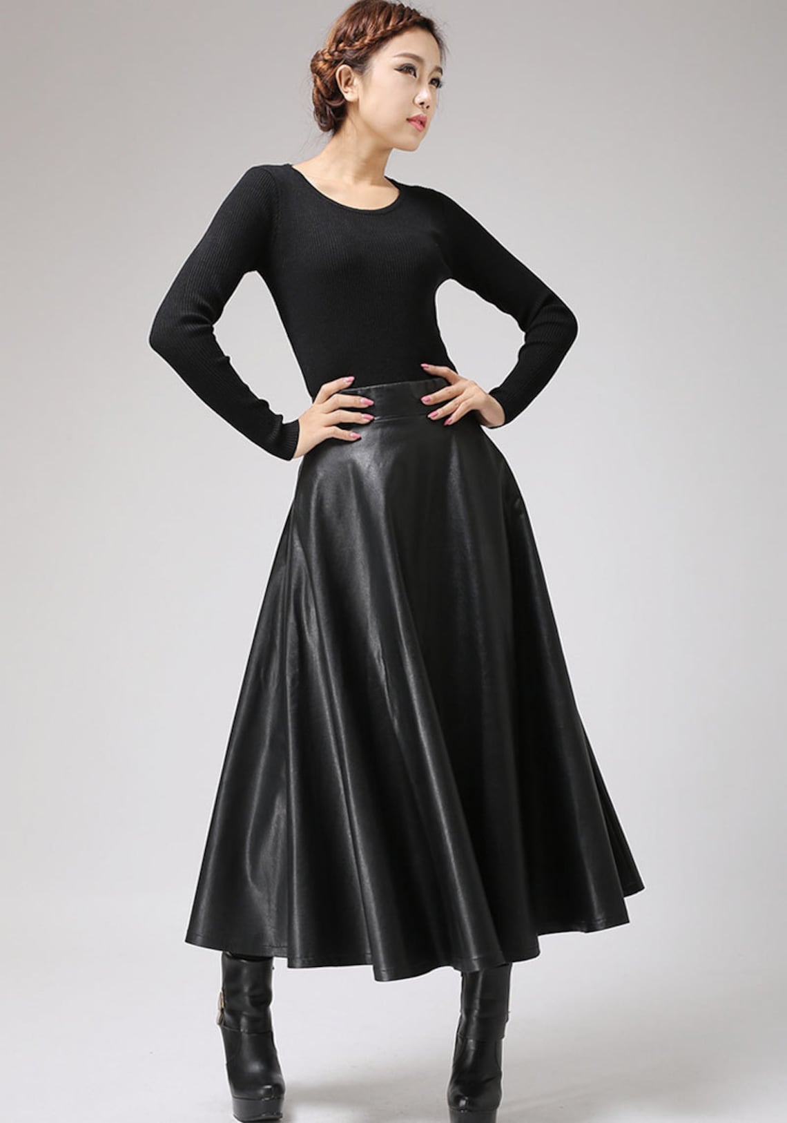Black faux leather skirt Classic style maxi skirt women PU Etsy
