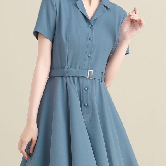 Vintage Inspired Linen Women Short Sleeve Shirtwaist Dress 3277# Vintage Inspired Linen Women Short Sleeve Shirtwaist Dress 3277#