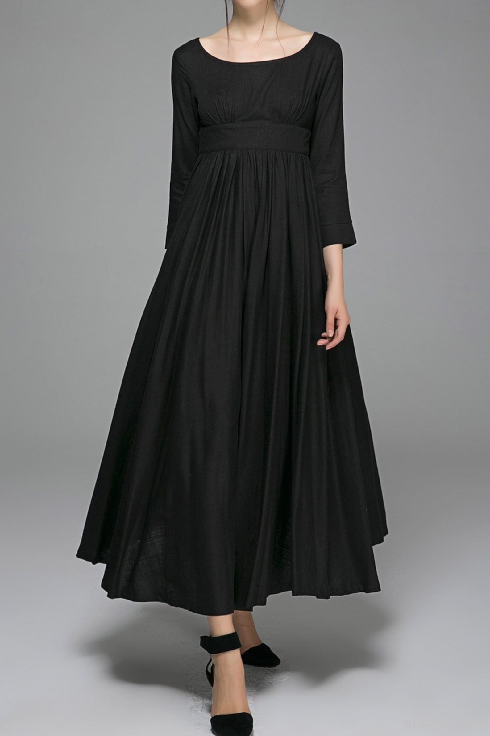 90's Black Fringe Empire Maxi Dress main image 0