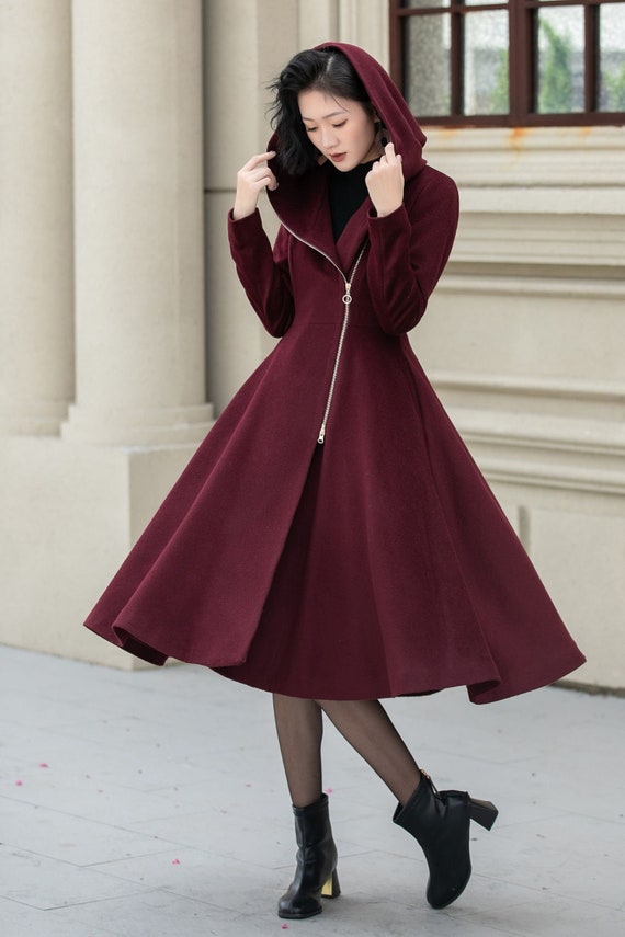 Burgundy winter wool coat with zipper closure 5345 Burgundy winter wool coat with zipper closure 5345