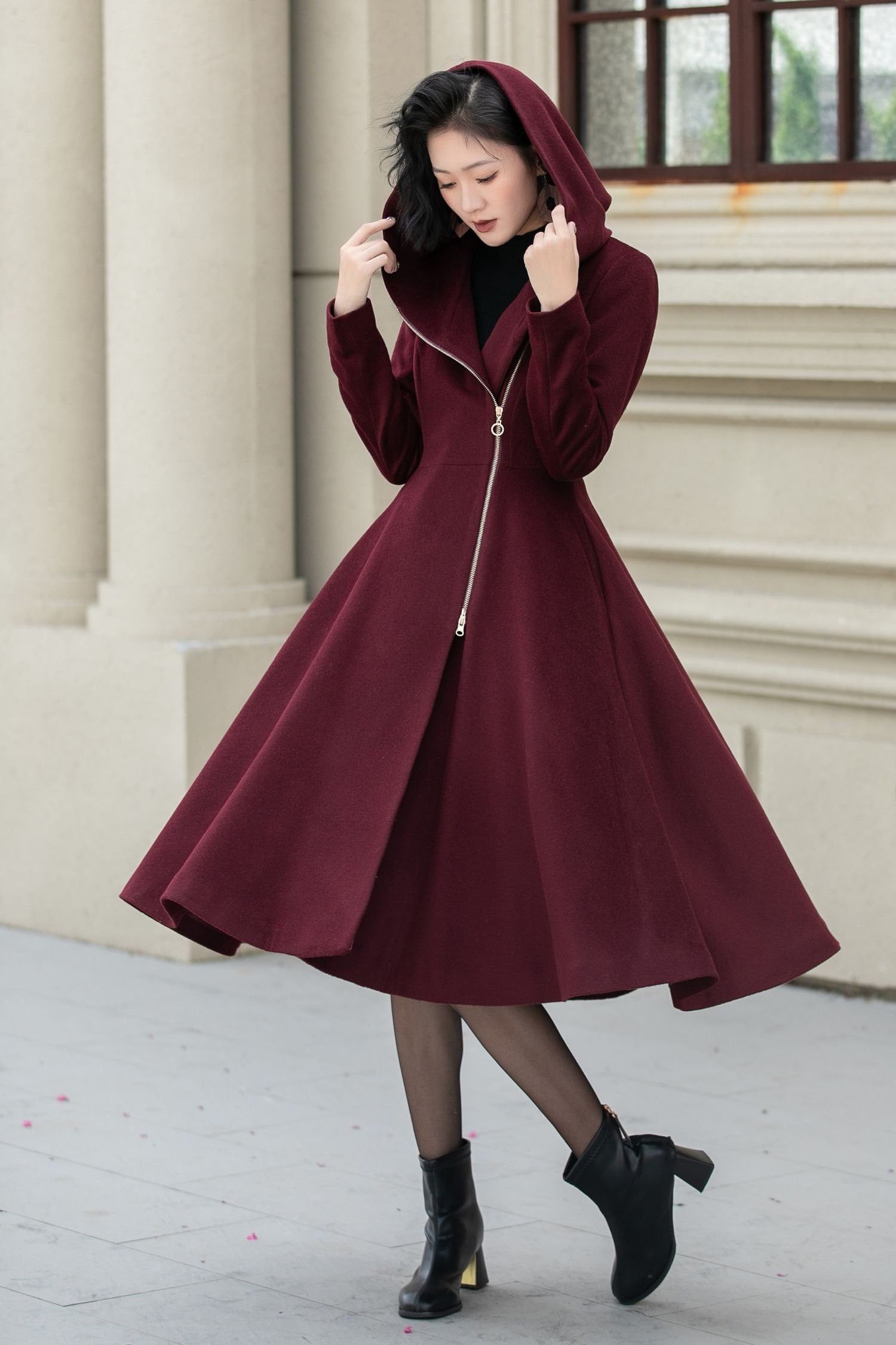 Burgundy winter wool coat with zipper closure 5345 Burgundy winter wool coat with zipper closure 5345