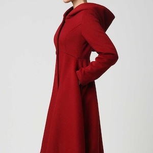 Women's Winter Single breasted wool Coat, red swing hooded princess coat, warm winter outwear, Hooded wool coat, Christmas coat 1117 image 7