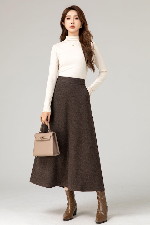 Brown a line winter wool skirt women 5483 Brown a line winter wool skirt women 5483