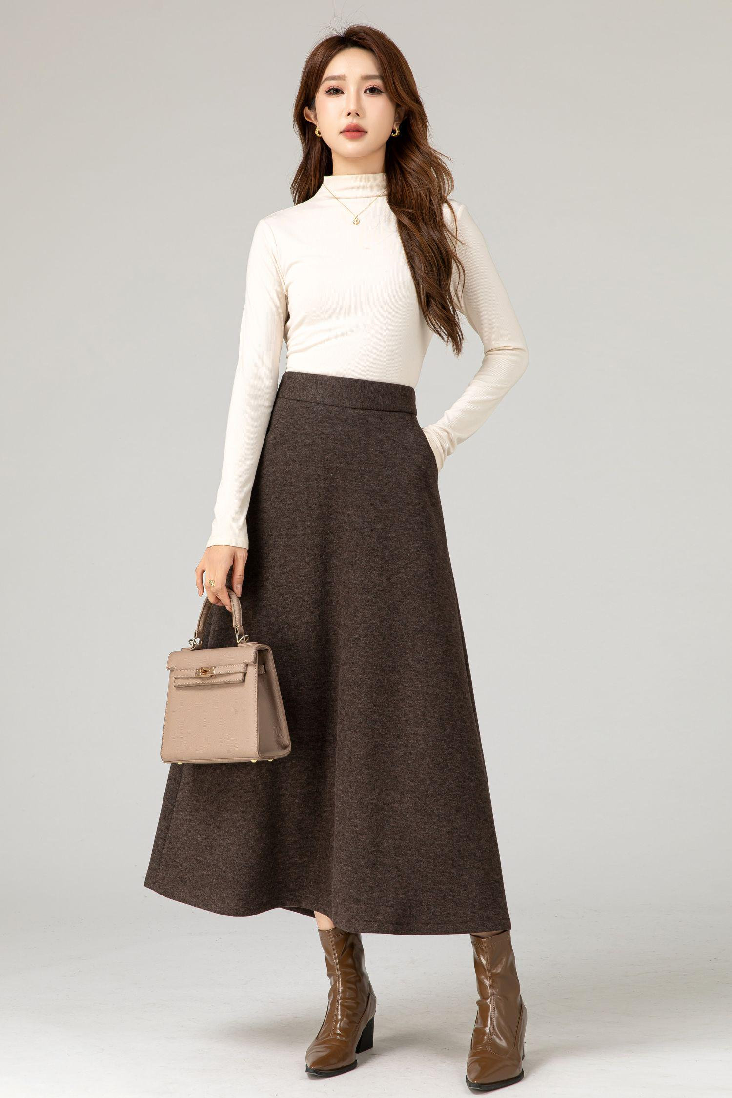Wool skirt, Long wool skirt, A line skirt, Womens skirt, Women's wool skirt with pockets, Casual skirt, Autumn winter outfits, Xiaolizi 5483