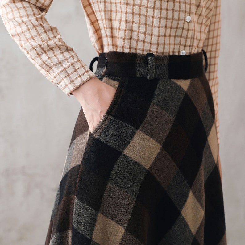 Tartan Long Wool Skirt Women, Wool Maxi Skirt, Plaid Wool Skirt, High Waist Flared Skirt, 1940s A Line Skirt, Warm Autumn Winter Skirt 3108 image 5