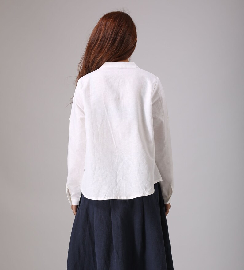 Long Sleeve White Linen Shirt Linen Shirt Women Causal Linen Etsy
