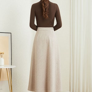 A-Line wool skirt, Beige wool skirt, Long wool skirt, Women's wool skirt with pockets, Casual skirt, Autumn winter outfits, Xiaolizi 3861 image 3