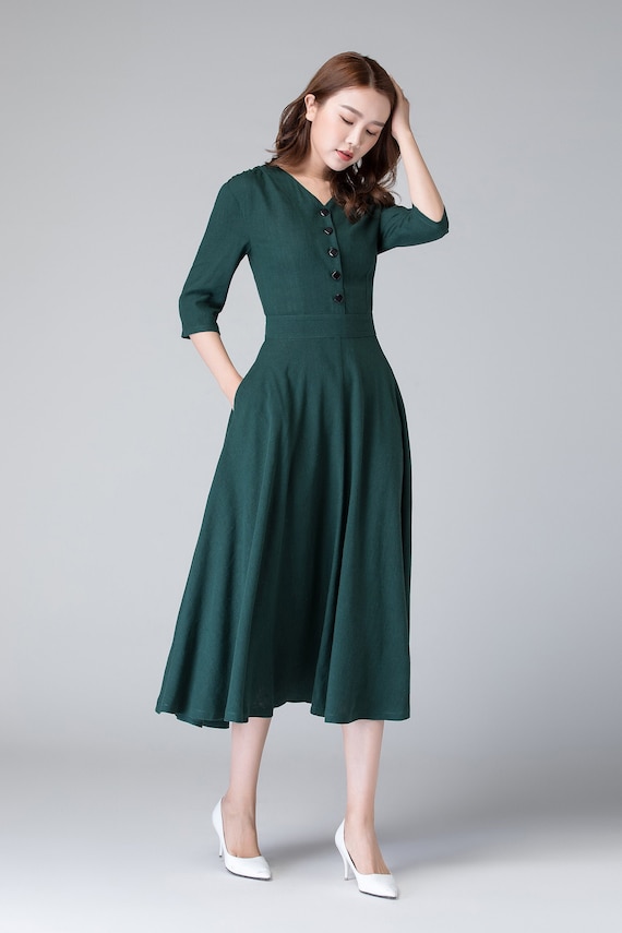 Linen shirt swing dress, wedding guest dress 1906# Linen shirt swing dress, wedding guest dress 1906#
