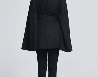 Vintage Inspired Wool Cape Coat With Stand Collar, Wool Cape