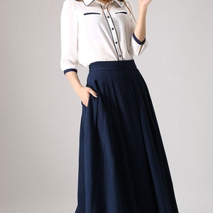 Pleated maxi skirt, Long linen skirt, Blue skirt, linen skirt, modern skirt, skirt with pockets, linen clothing, spring summer outwear 0855 image 6