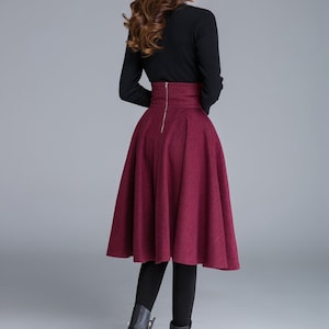 High Waist Flared Midi Skirt in Red, Wool Skirt, Circle Skirt, Knee ...