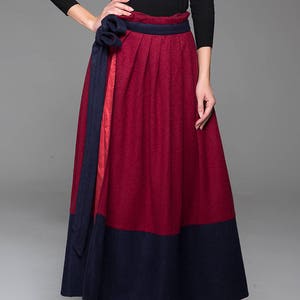 Long Wrap skirt, wool skirt, maxi skirt, patchwork skirt, winter skirt, modern clothing, pleated skirt, unique skirt, gift for mom MM68 image 5