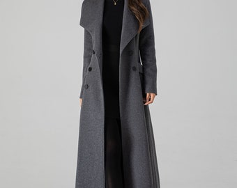 【90's】Wool Maxi Chester Coat / Dark Gray Dark Gray Wool Maxi Coat, Womens Wool Trench Coat, Warm
