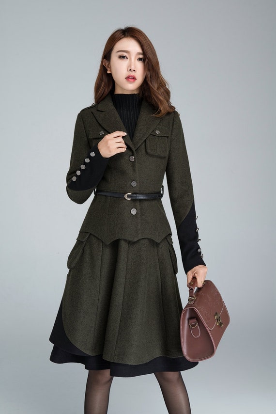 Womens blazer wool jacket army green jacket winter coat | Etsy