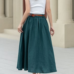 Linen skirt, Women's Midi skirt, A-Line linen Skirt, Button front Skirt, Dark Green Midi skirt with pockets, Plus size Skirt, Xiaolizi 4970 image 5