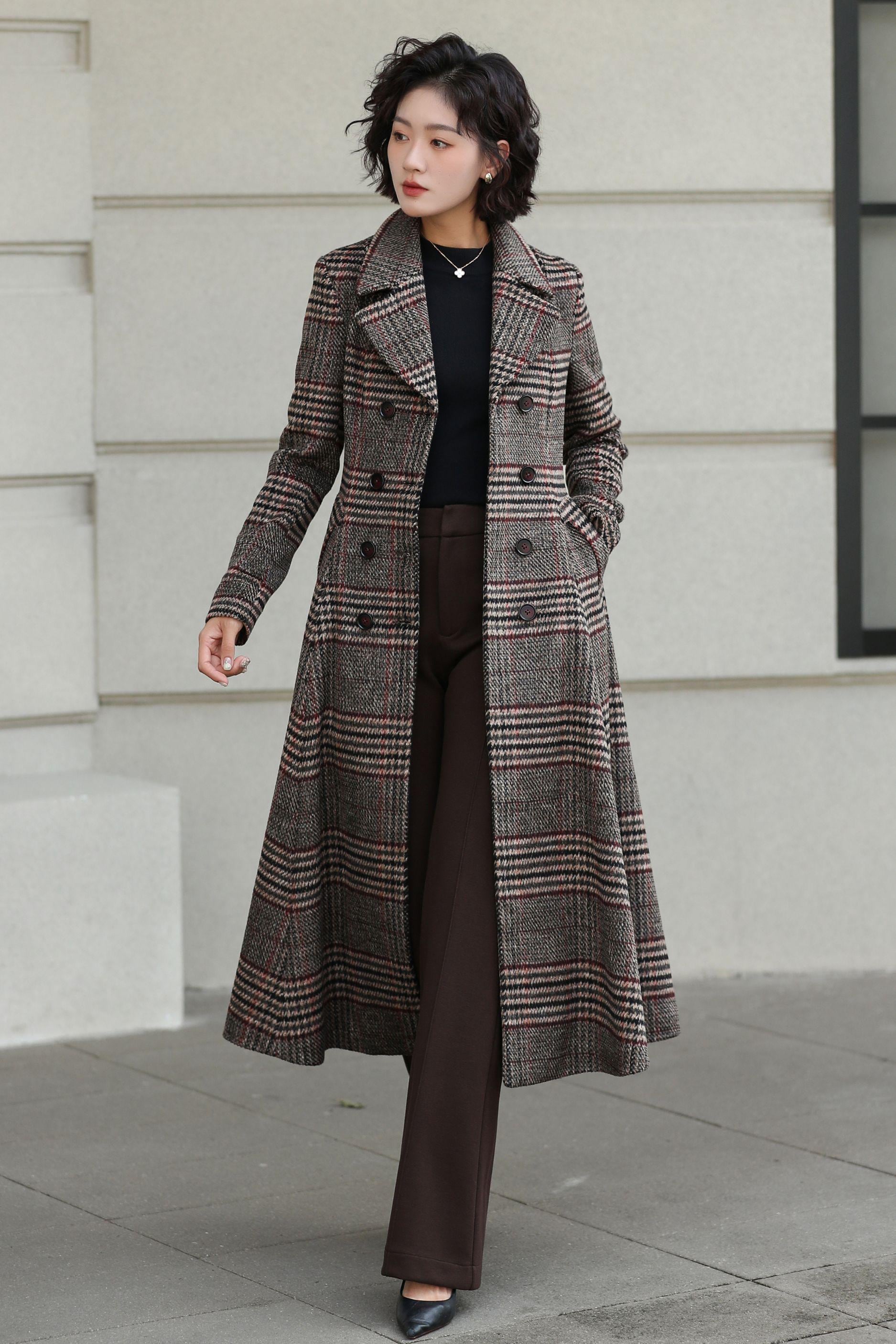 Plaid Wool Midi Coat: Vintage Inspired Fit and Flare, Custom