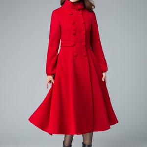 Red Coat, Wool Coat, Winter Coat, Warm Coat, Fit and Flare Coat, Long ...