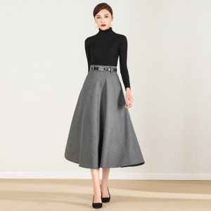 Wool skirt, Gray wool skirt, winter skirt women, Long skirt, A Line skirt, high waisted skirt, Wool skirt women, Xiaolizi 2428 image 3